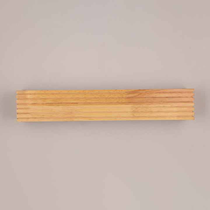 Traditional Japanese Striped Rectangular Wood LED Vanity Mirror Front Wall Sconce Lamp For Bedroom