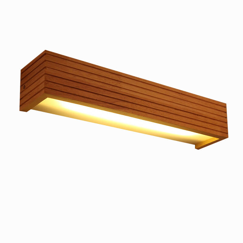 Modern Solid Wood Rectangular Linear LED Mirror Front Light Wall Sconce Lamps