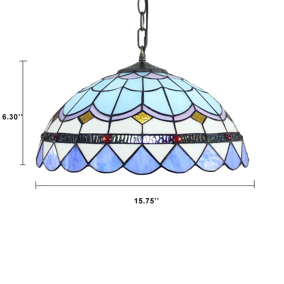 Luminaire suspendu dôme à 1 lumière en verre bleu Tiffany 