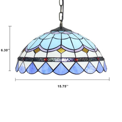 Tiffany Blue Glass 1-Light Dome Pendant Light