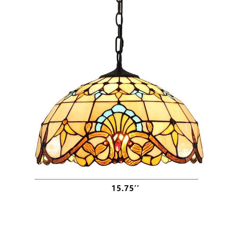 Vintage Tiffany Stained Glass Dome 1-Light Pendant Light