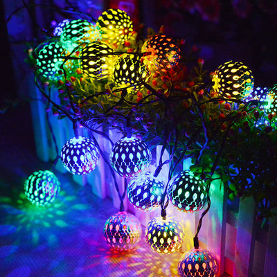 Solar-Lichterkette Marokkanische Kugel Bunte LED-Weihnachtslichter Eisenkugeln Dekoration Außenlichterkette 