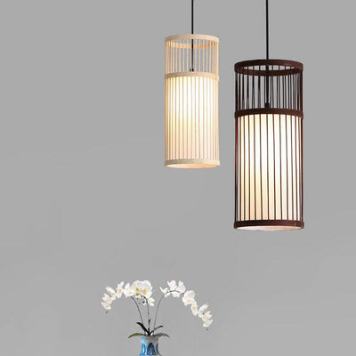 Bamboo Weaving 1-Light Cylinder LED Pendant Light