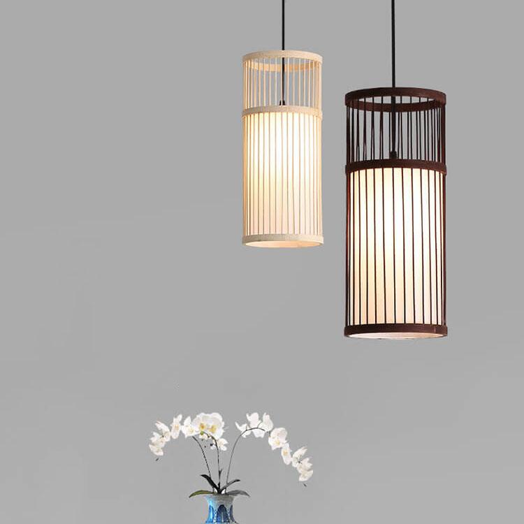 Bamboo Weaving 1-Light Cylinder LED Pendant Light