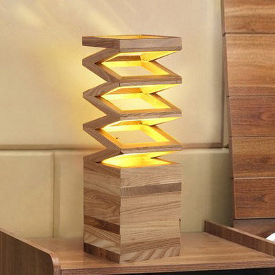 Nordic Creative Solid Wood Spring LED Tischlampe 