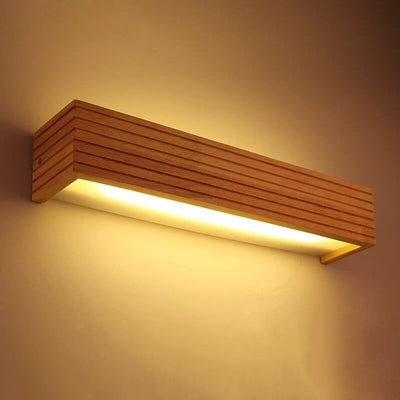 Modern Solid Wood Rectangular Linear LED Mirror Front Light Wall Sconce Lamps