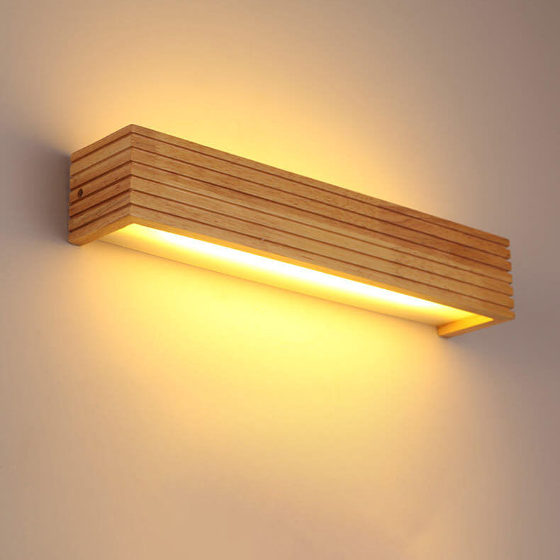 Modern Solid Wood Rectangular Linear LED Mirror Front Light Wall Sconce Lamps