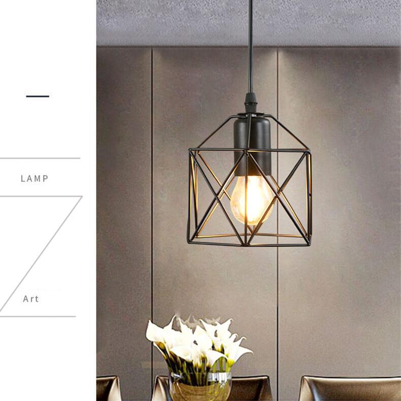 Wrought Iron Openwork 1 Light Small Hexagon Pendant Light BulbSquare