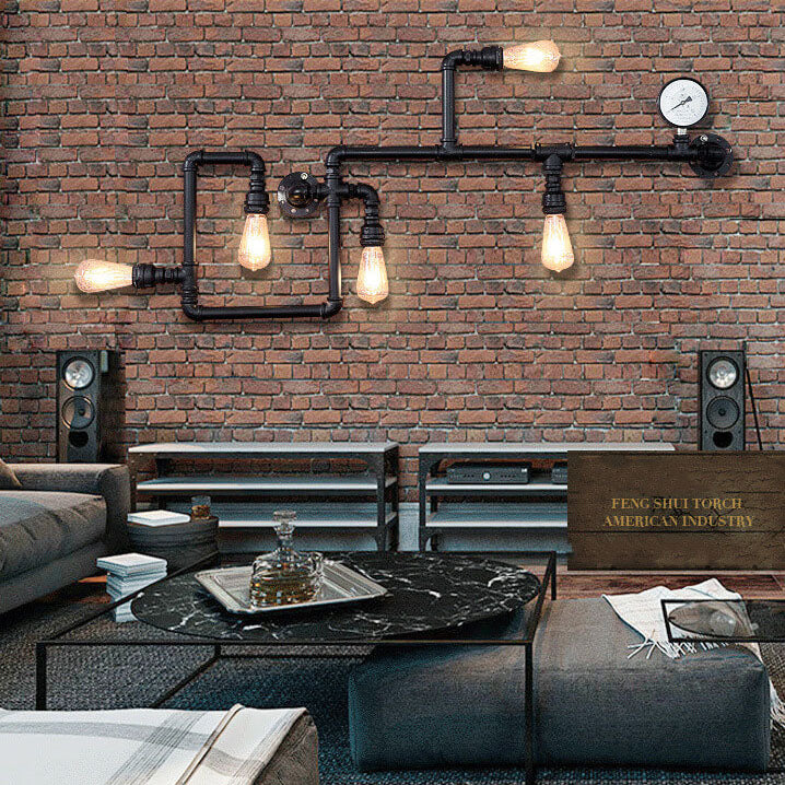 Lampe murale à 5 lumières avec tuyau en labyrinthe industriel 