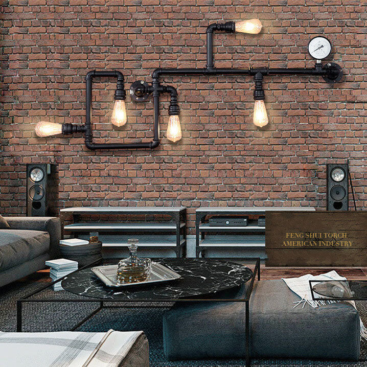 Recite Arena Aftensmad Industrial Maze Pipe 5-Light Wall Sconce Lamp – BulbSquare