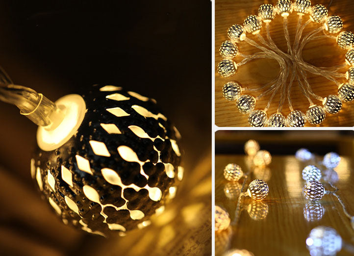 Solar-Lichterkette Marokkanische Kugel Bunte LED-Weihnachtslichter Eisenkugeln Dekoration Außenlichterkette 