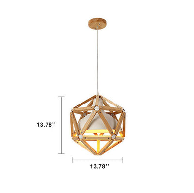 Industrielle einfache 1-flammige Rhombus-Pendelleuchte aus Holz 