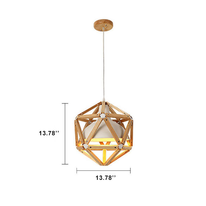 Industrielle einfache 1-flammige Rhombus-Pendelleuchte aus Holz 