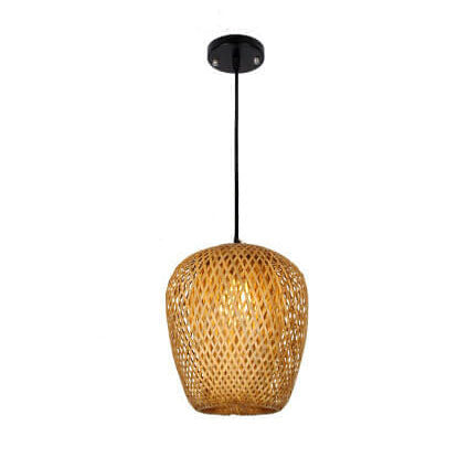 Traditionelle Vintage-Pendelleuchte aus Bambus und Metallgeflecht, rund, 1-flammig, für das Wohnzimmer 