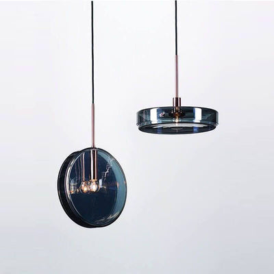 Blue Clear Glass 1-Light Drum Pendant Light