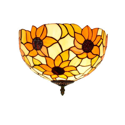 Vintage Tiffany Sunflower Stained Glass 2-Light Flush Mount Ceiling Light