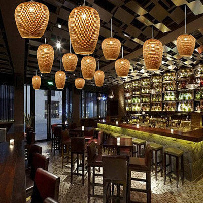 Luminaire suspendu à 1 lumière en bambou de style rustique 