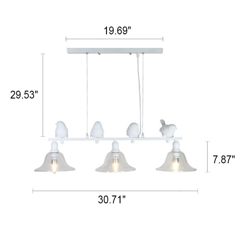 Europäischer rustikaler Vogel-Eisen-Glas-Kronleuchter mit 3 Lichtern 