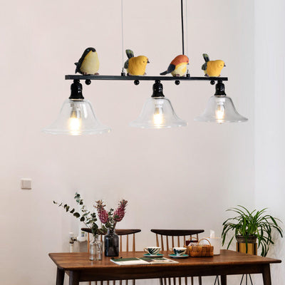 European Rustic Bird Iron Glass 3-Light Chandelier