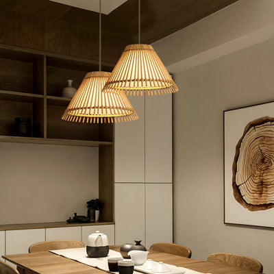 Modern Bamboo Weaving 1-Light Beige Dome Pendant Light