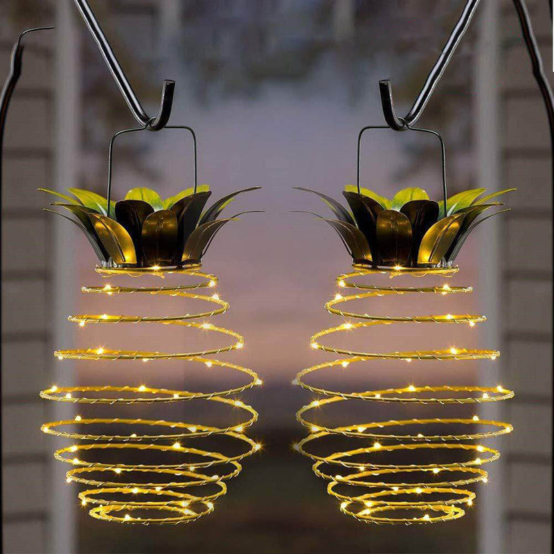 Solar Pineapple Iron Lantern LED Copper Wire Outdoor Waterproof Garden Decorative Hanging Lights