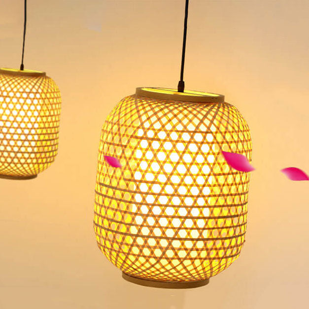 Vintage Bamboo Weaving Lantern Shaped 1-Light Chinese Element Pendant Light