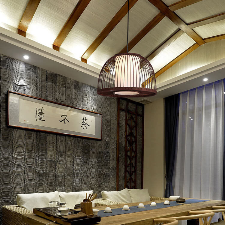 Modern Bamboo Weaving Zen 1-Light Half Round Dome Pendant Light