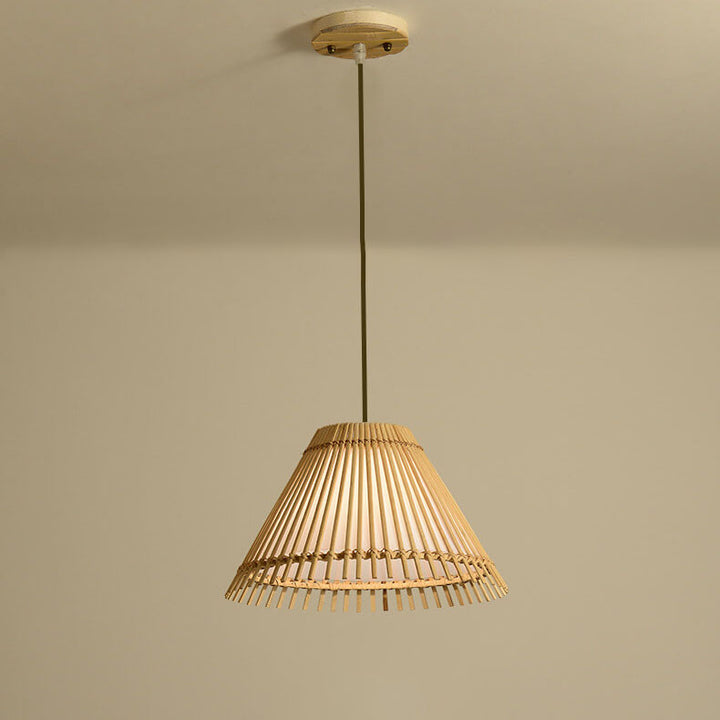 Modern Bamboo Weaving 1-Light Beige Dome Pendant Light
