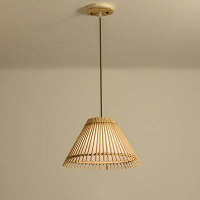 Modern Bamboo Weaving 1-Light Beige Dome Pendant Light