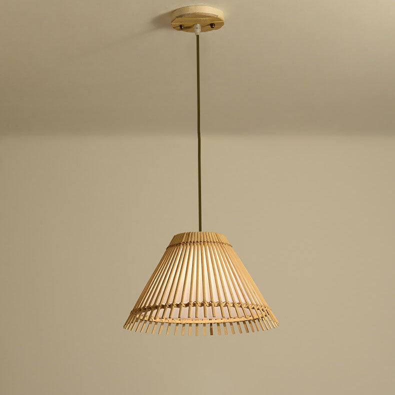 Modern Bamboo Weaving 1-Light Beige Dome Pendant Light