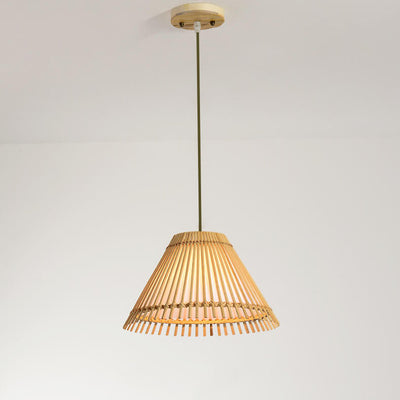 Modern Bamboo Weaving 1-Light Beige Dome Pendant Light