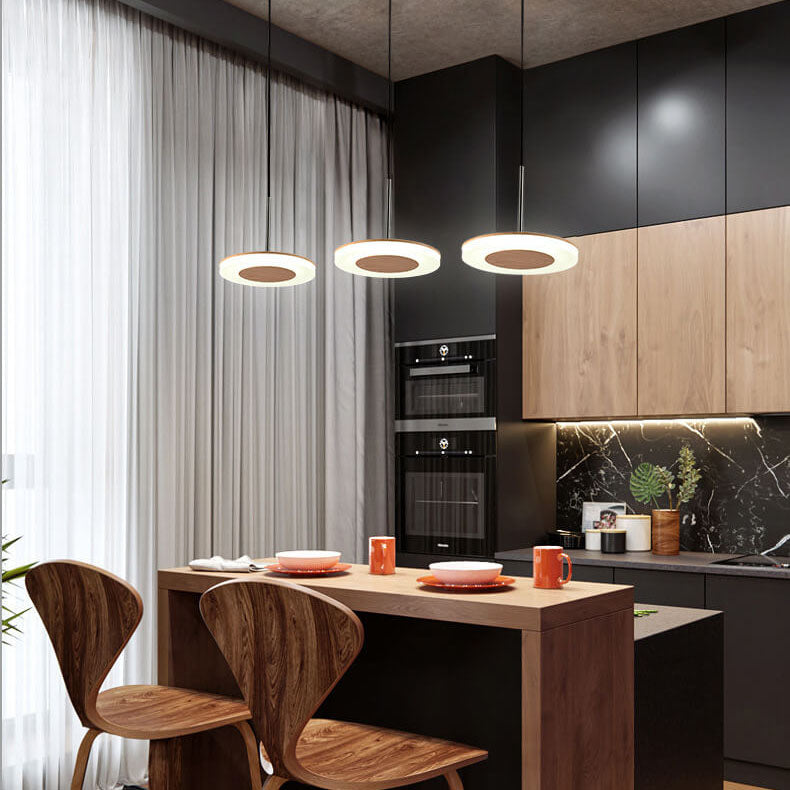 Nordic Acrylic Beige Round Plate 1-Light LED Pendant Light