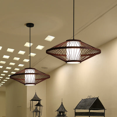 Modern Chinese Style Bamboo Weaving Lantern 1-Light Pendant Light