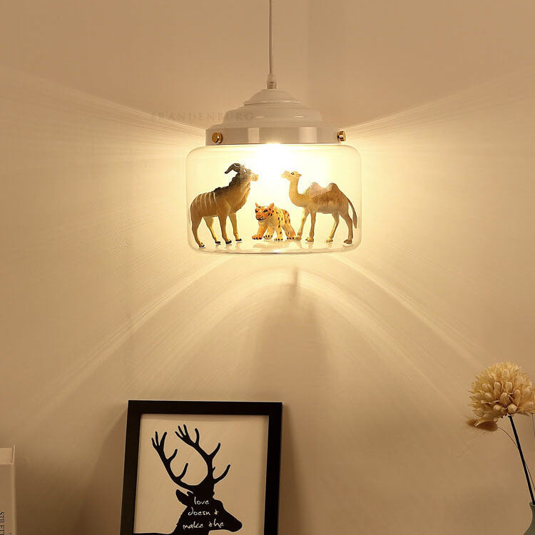 Cartoon Tier Glas 1-Licht Kleiner Zoo Pendelleuchten 