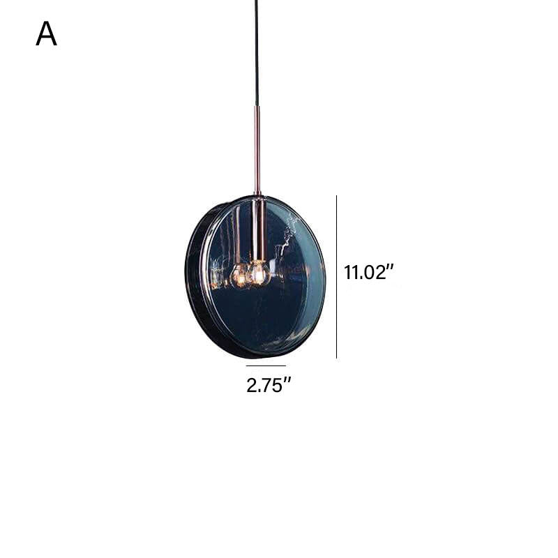 Blue Clear Glass 1-Light Drum Pendant Light