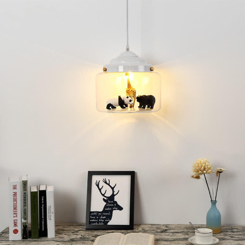 Cartoon Animal Glass 1-Light Little Zoo Pendant Lights