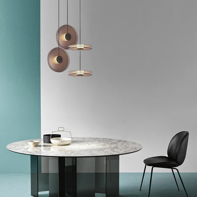 Modern Glass Matte Black Round Plate 1-Light LED Pendant Light