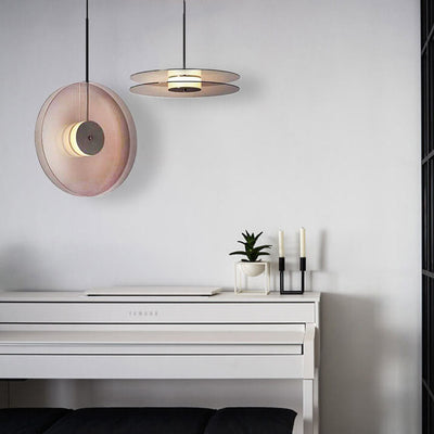 Modern Glass Matte Black Round Plate 1-Light LED Pendant Light