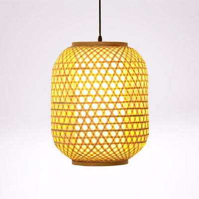 Vintage Bamboo Weaving Lantern Shaped 1-Light Chinese Element Pendant Light