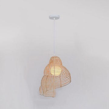 Vintage Rattan Weaving 1-Light Conch Pendant Light