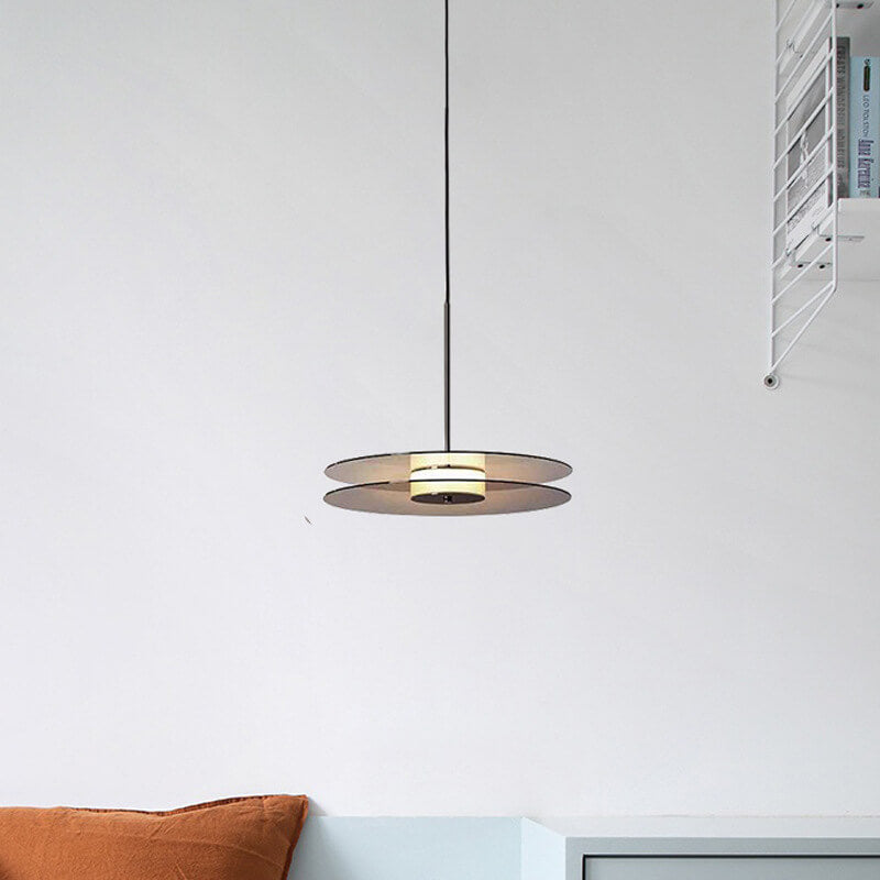 Modern Glass Matte Black Round Plate 1-Light LED Pendant Light