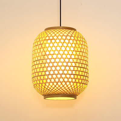 Vintage Bamboo Weaving Lantern Shaped 1-Light Chinese Element Pendant Light