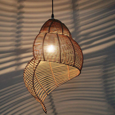 Vintage Rattan Weaving 1-Light Conch Pendant Light