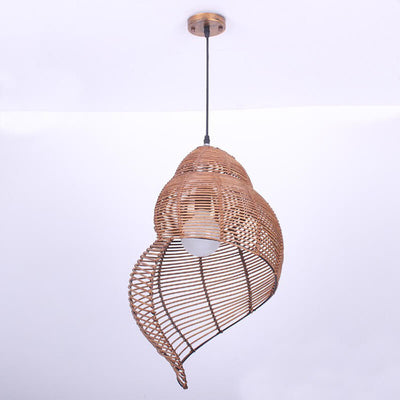 Vintage Rattan Weaving 1-Light Conch Pendant Light