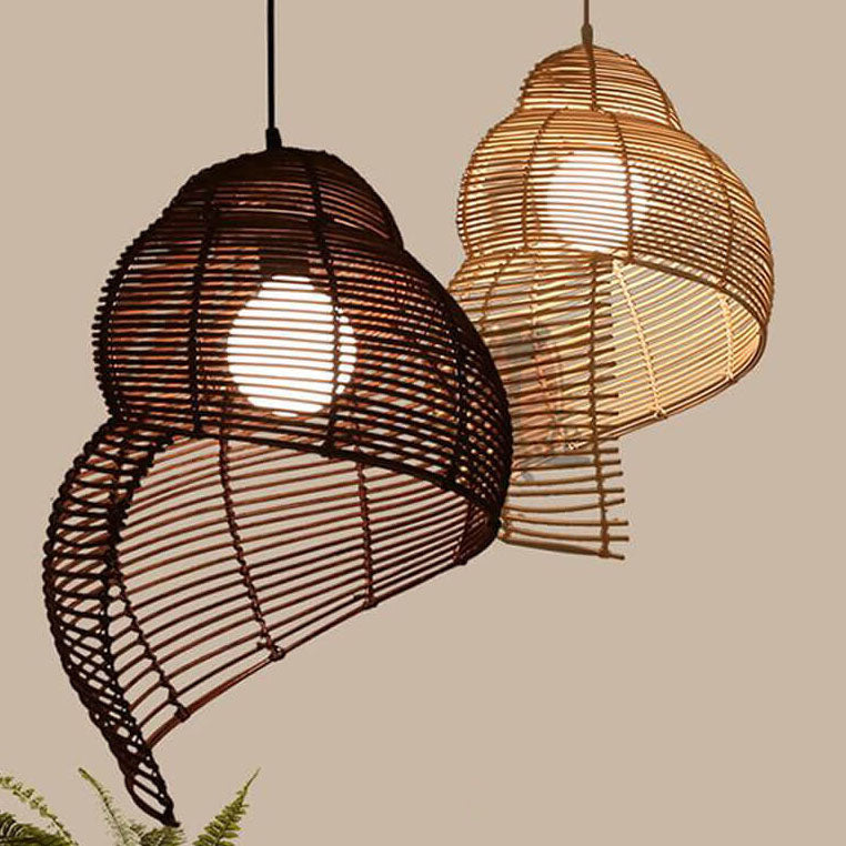 Vintage Rattan Weaving 1-Licht Conch Pendelleuchte 