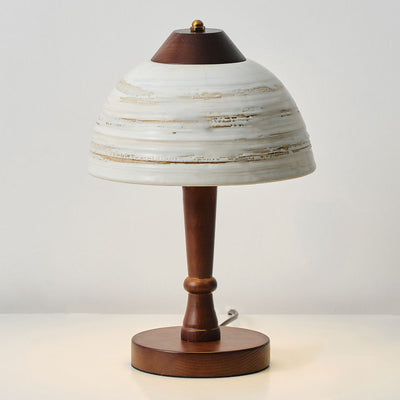 Vintage Solid Wood Ceramic Dome LED Table Lamp