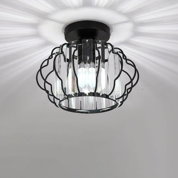 Moderno Lujo Flor Hierro Cristal 1-Luz Semi-Empotrado Montaje de Techo 