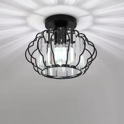 Modern Luxury Flower Iron Crystal 1-Light Semi-Flush Mount Ceiling Light