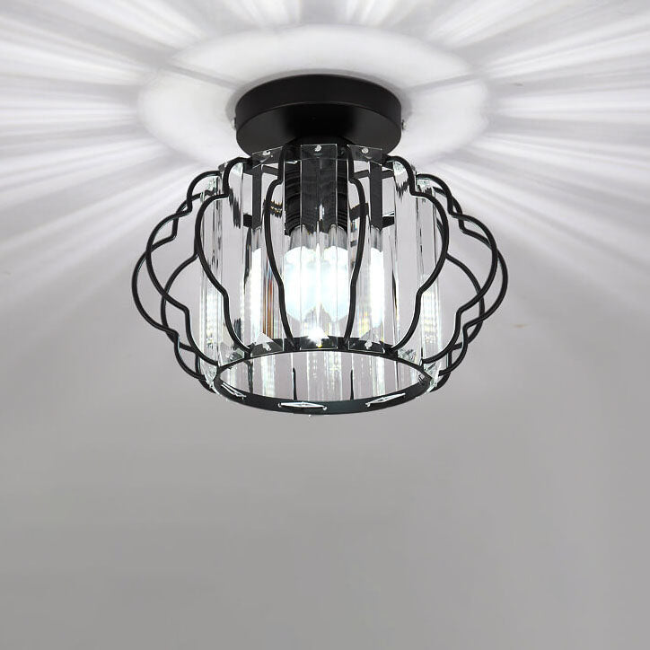 Modern Luxury Flower Iron Crystal 1-Light Semi-Flush Mount Ceiling Light
