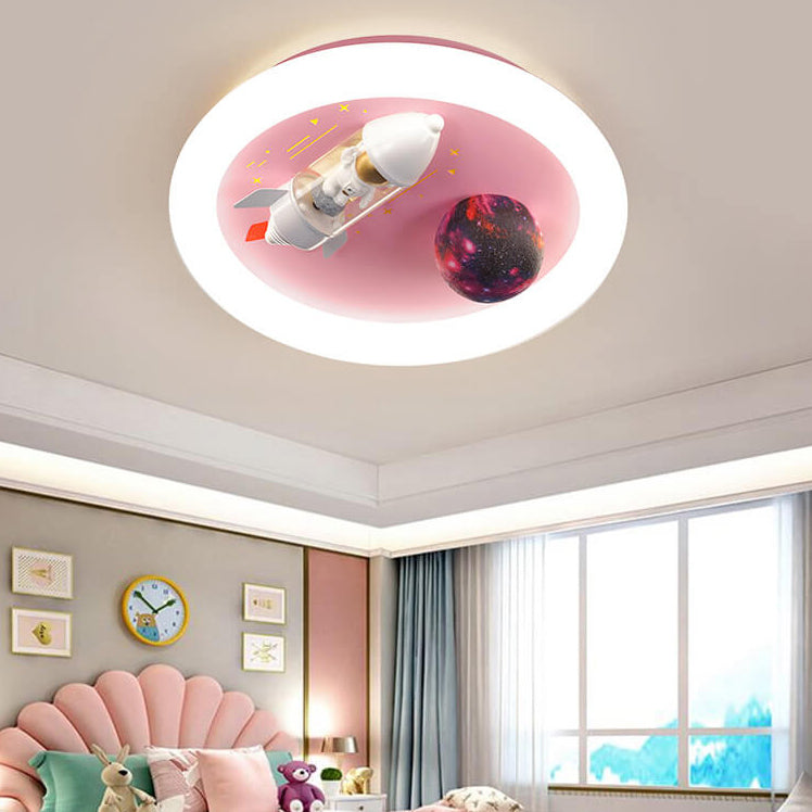 Modern Cartoon Spaceship Planet LED Kids Flush Mount Ceiling Light